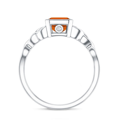 1.75 Carat Emerald Cut Lab Grown Orange Sapphire Diamond Bezel Set Engagement Ring