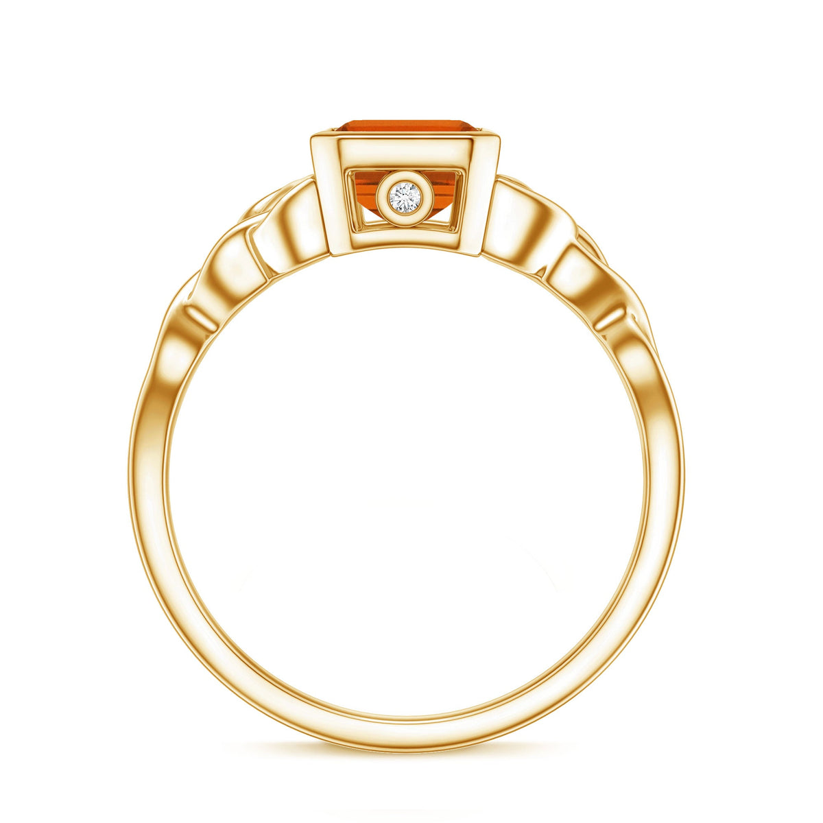 1.75 Carat Emerald Cut Lab Grown Orange Sapphire Diamond Bezel Set Engagement Ring
