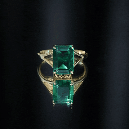 8 Carat Lab Grown Emerald Engagement Ring in Yellow Gold Plated Silver