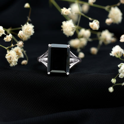 9 Carat Solitaire Lab Grown Black Diamond Emerald Cut Engagement Ring