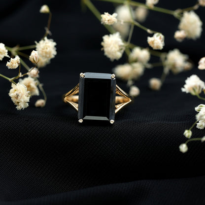 9 Carat Solitaire Lab Grown Black Diamond Emerald Cut Engagement Ring