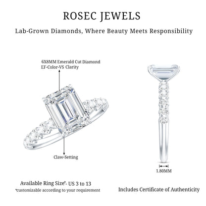 1.8 Carat Emerald Cut Lab Grown Diamond Engagement Ring with Accent