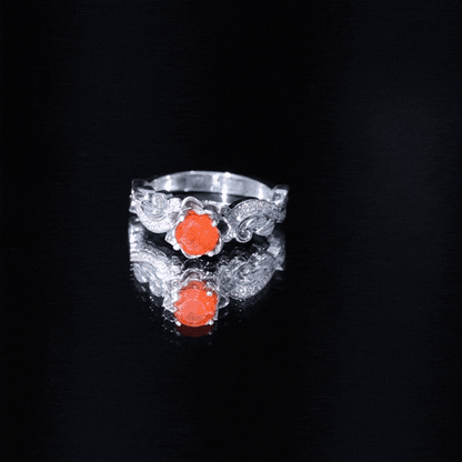 Certified Fire Opal and Diamond Rose Flower Engagement Ring