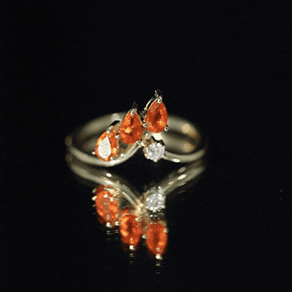 Pear Shaped Fire Opal Stackable Ring with Lab Grown Diamond