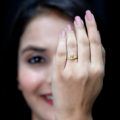 0.75 Carat Emerald Cut Lab Created Yellow Sapphire Promise Engagement Ring