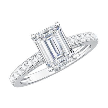 Diamond Emerald Cut Engagement Ring With Hidden Halo