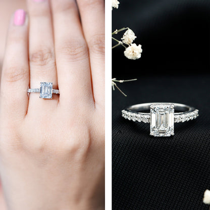 Diamond Emerald Cut Engagement Ring With Hidden Halo
