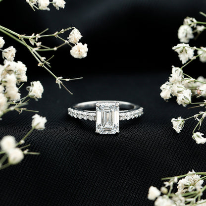 Diamond Emerald Cut Engagement Ring With Hidden Halo