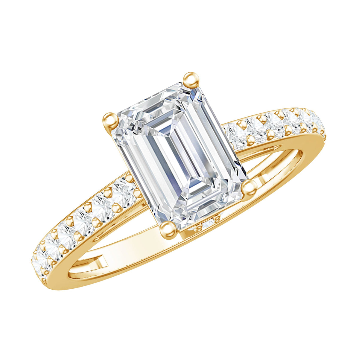 Diamond Emerald Cut Engagement Ring With Hidden Halo
