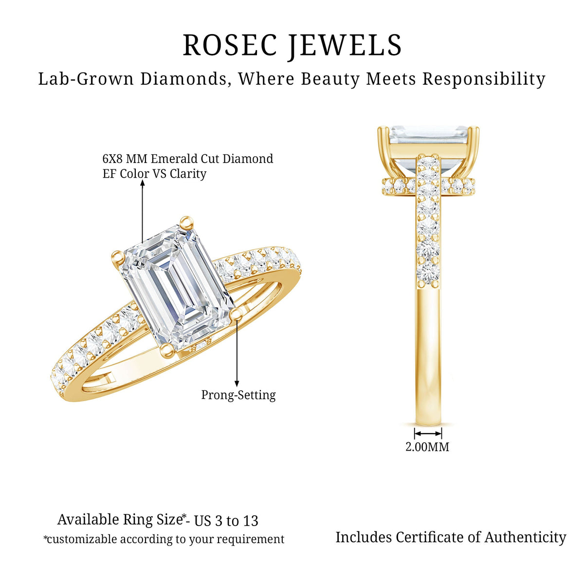 Diamond Emerald Cut Engagement Ring With Hidden Halo
