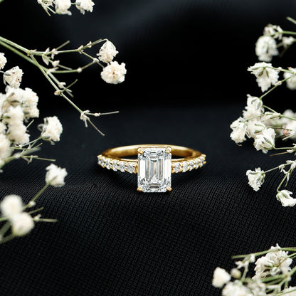 Diamond Emerald Cut Engagement Ring With Hidden Halo