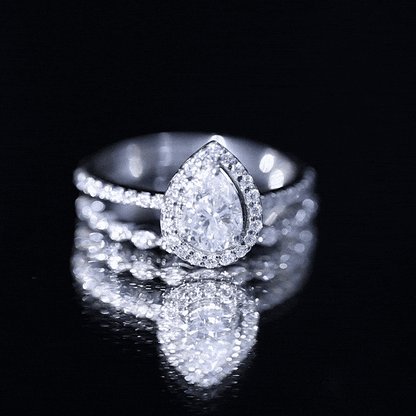 Lab Created Diamond Teardrop Engagement Ring With Stackable Band