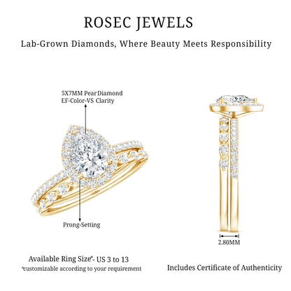 Lab Created Diamond Teardrop Engagement Ring With Stackable Band