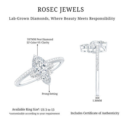 Lab Grown Diamond Unique Engagement Ring with Side Stones
