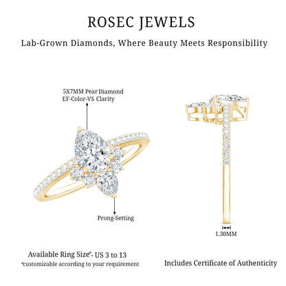 Lab Grown Diamond Unique Engagement Ring with Side Stones