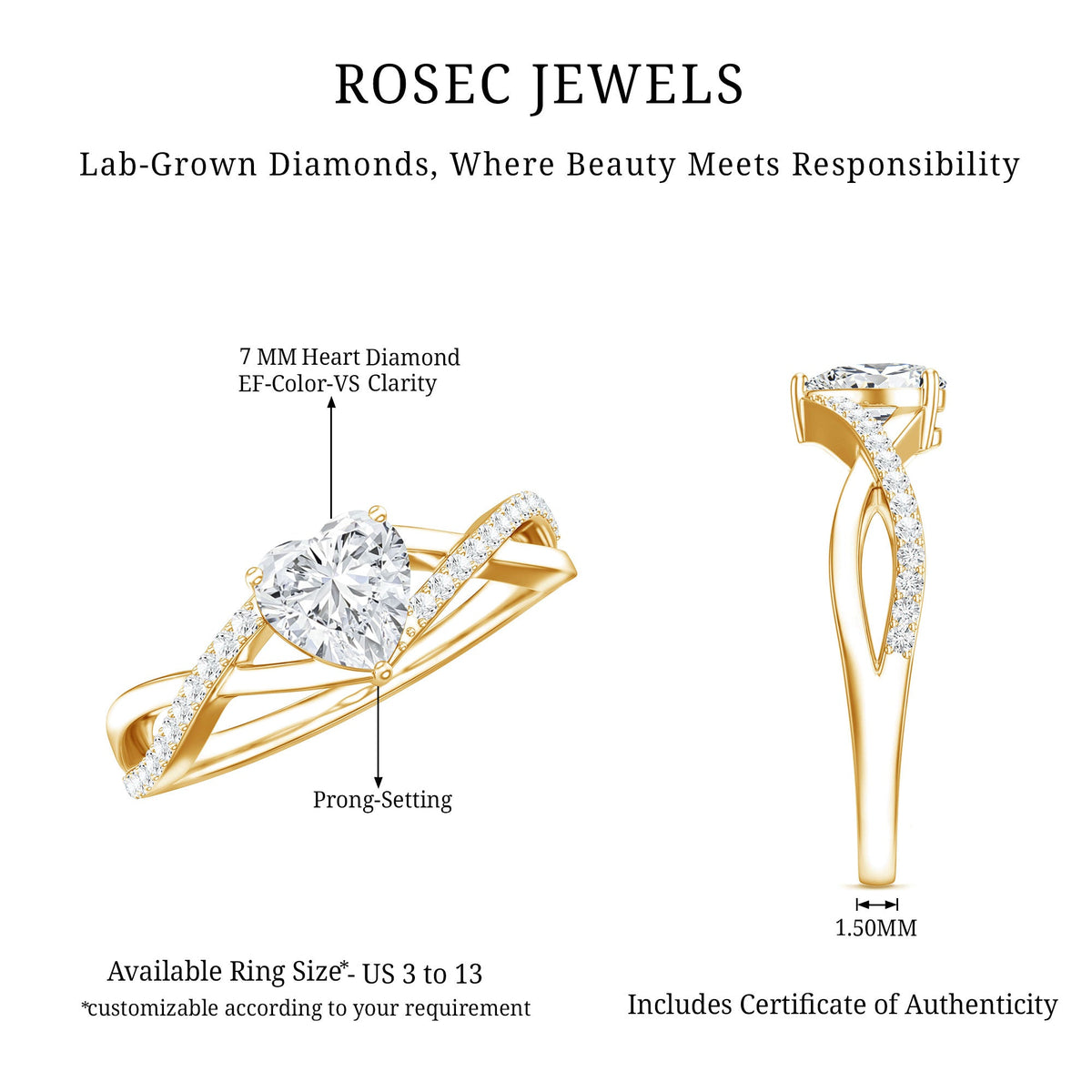 Lab Created Diamond Heart Crossover Engagement Ring