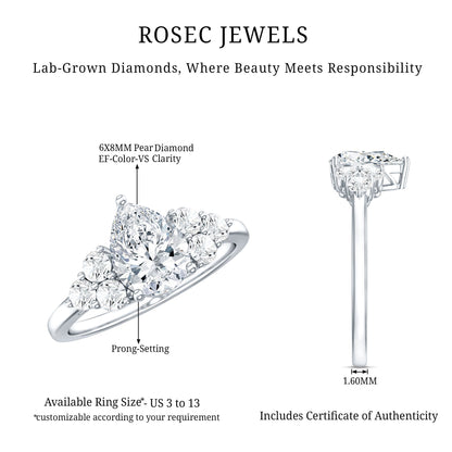 Lab Grown Diamond Teardrop Engagement Ring With Round Shape Trio