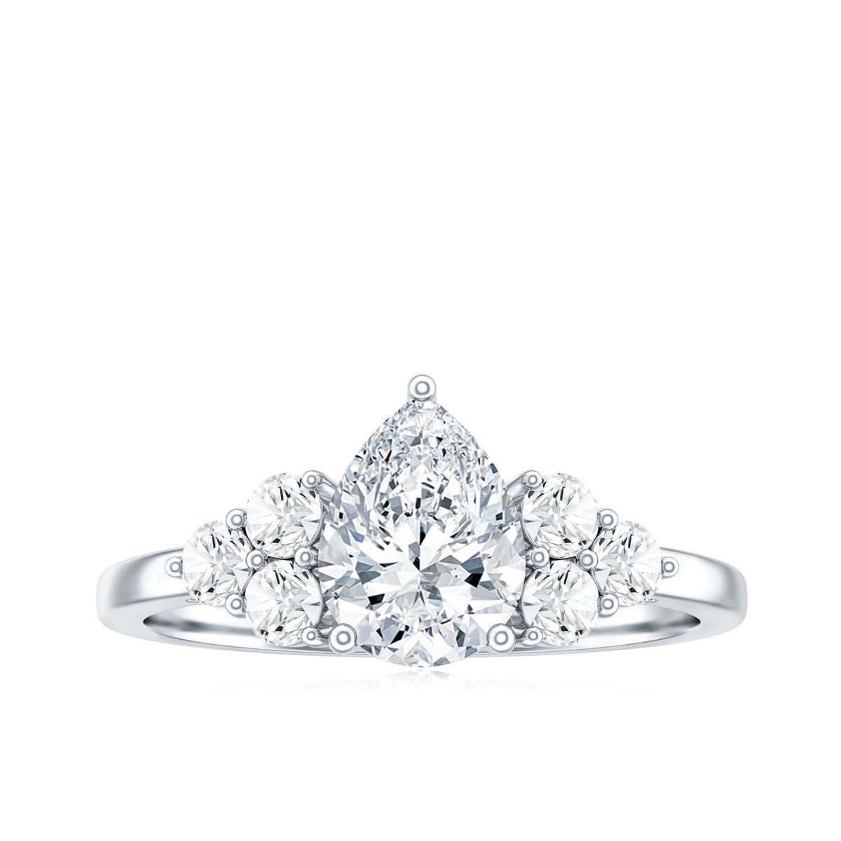 Lab Grown Diamond Teardrop Engagement Ring With Round Shape Trio