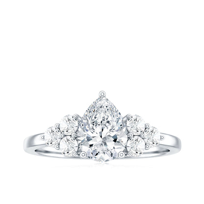 Lab Grown Diamond Teardrop Engagement Ring With Round Shape Trio