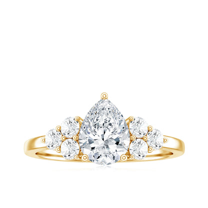 Lab Grown Diamond Teardrop Engagement Ring With Round Shape Trio