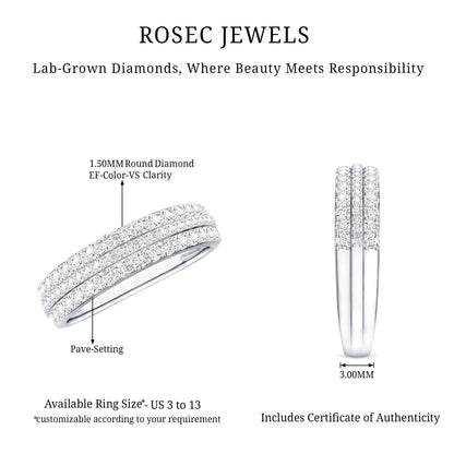 Certified Lab Grown Diamond 3 Row Wedding Band