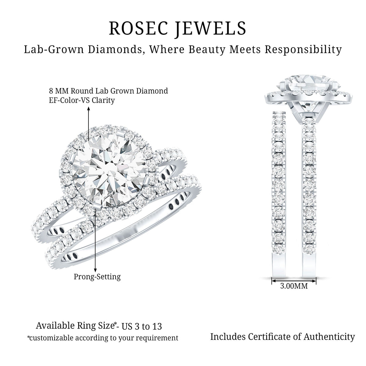 Lab Grown Diamond Halo Bridal Ring Set for Women