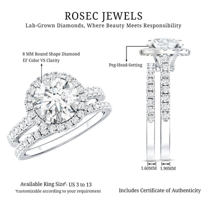 Certified Lab Grown Diamond Halo Ring With Wedding Band