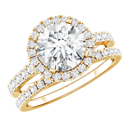 Certified Lab Grown Diamond Halo Ring With Wedding Band