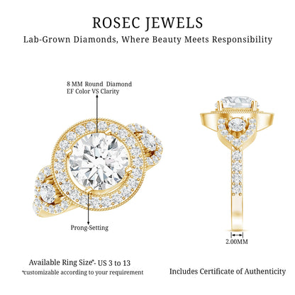 Round Cut Diamond Antique Looking Engagement Ring