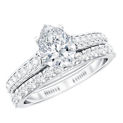 Pear Cut 1.3 Carat Lab Grown Diamond Marriage Ring Set for Women