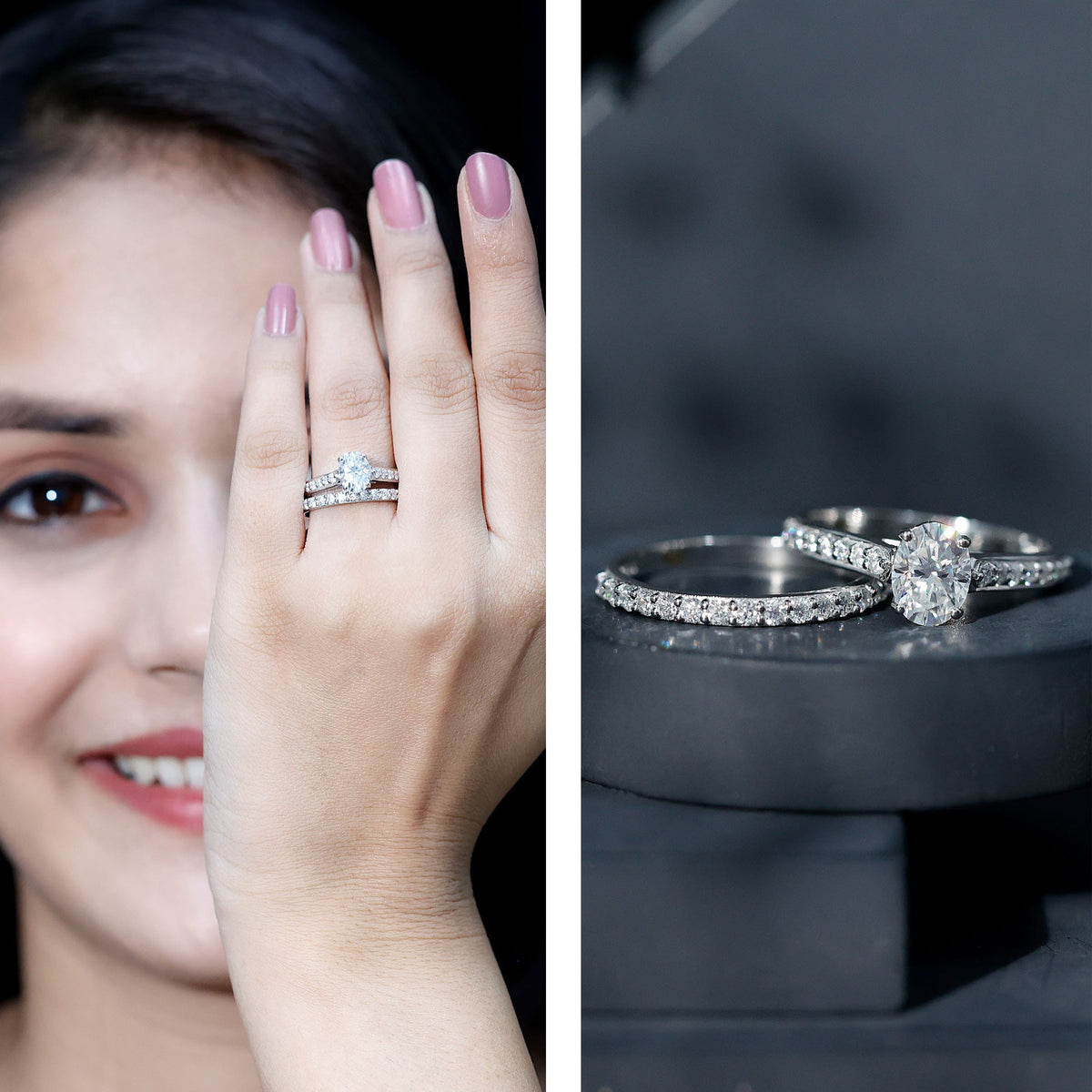 1 Carat Oval Lab Created Diamond Solitaire Engagement Ring Set for Women