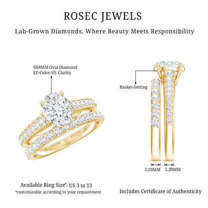 1 Carat Oval Lab Created Diamond Solitaire Engagement Ring Set for Women