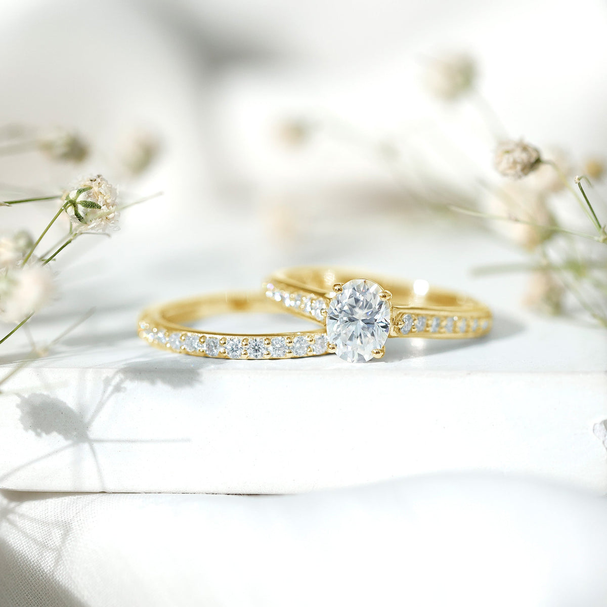 1 Carat Oval Lab Created Diamond Solitaire Engagement Ring Set for Women