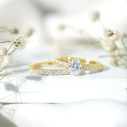 1 Carat Oval Lab Created Diamond Solitaire Engagement Ring Set for Women
