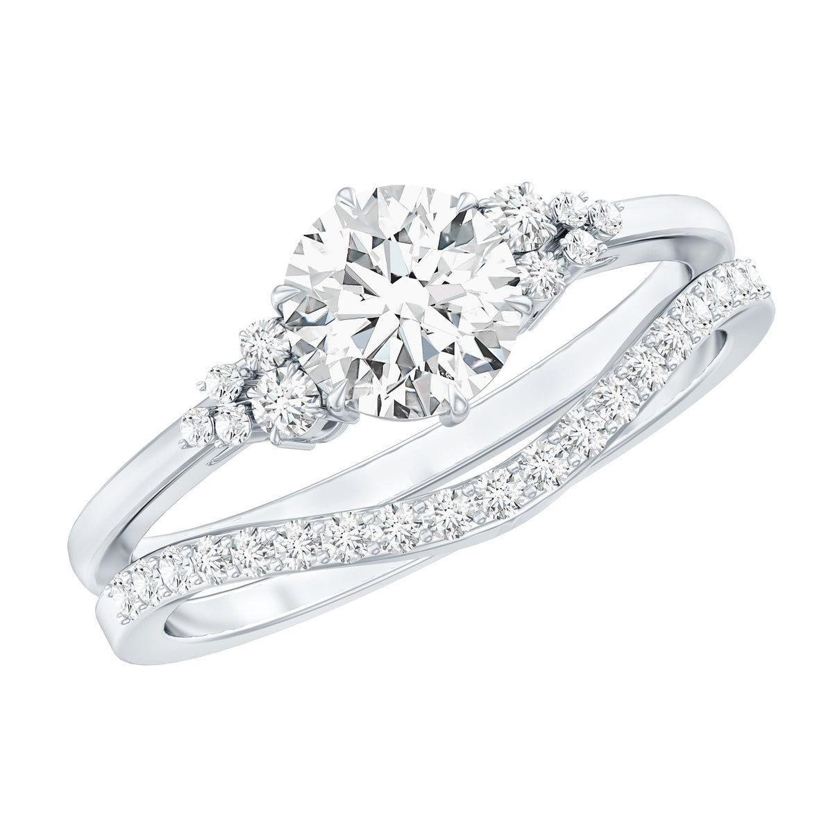 Certified Diamond Bridal Ring Set with Curved Band