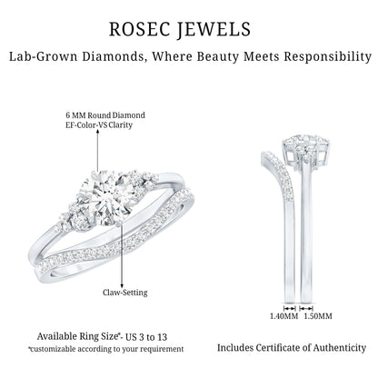 Certified Diamond Bridal Ring Set with Curved Band
