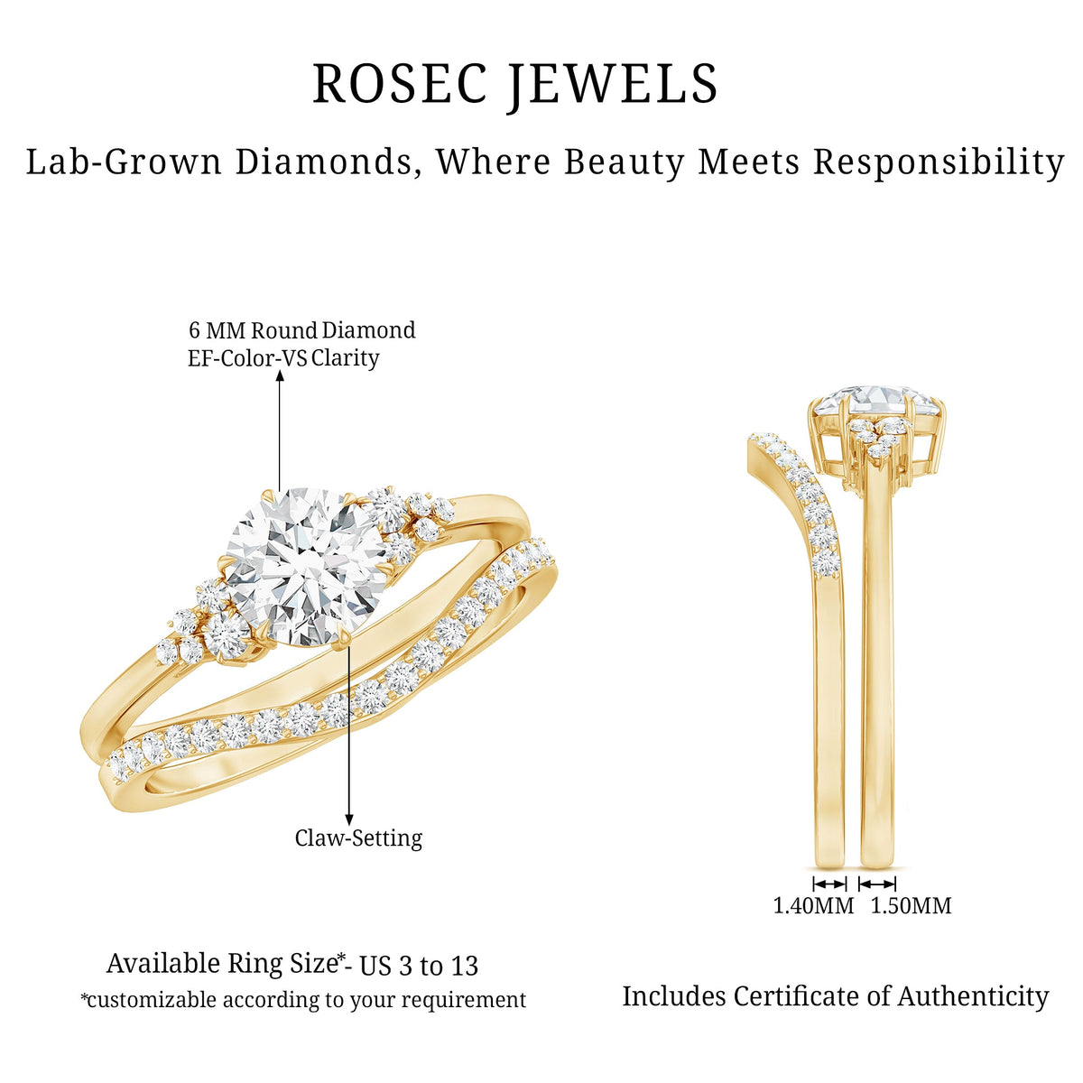 Certified Diamond Bridal Ring Set with Curved Band