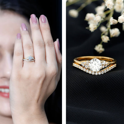 Certified Diamond Bridal Ring Set with Curved Band