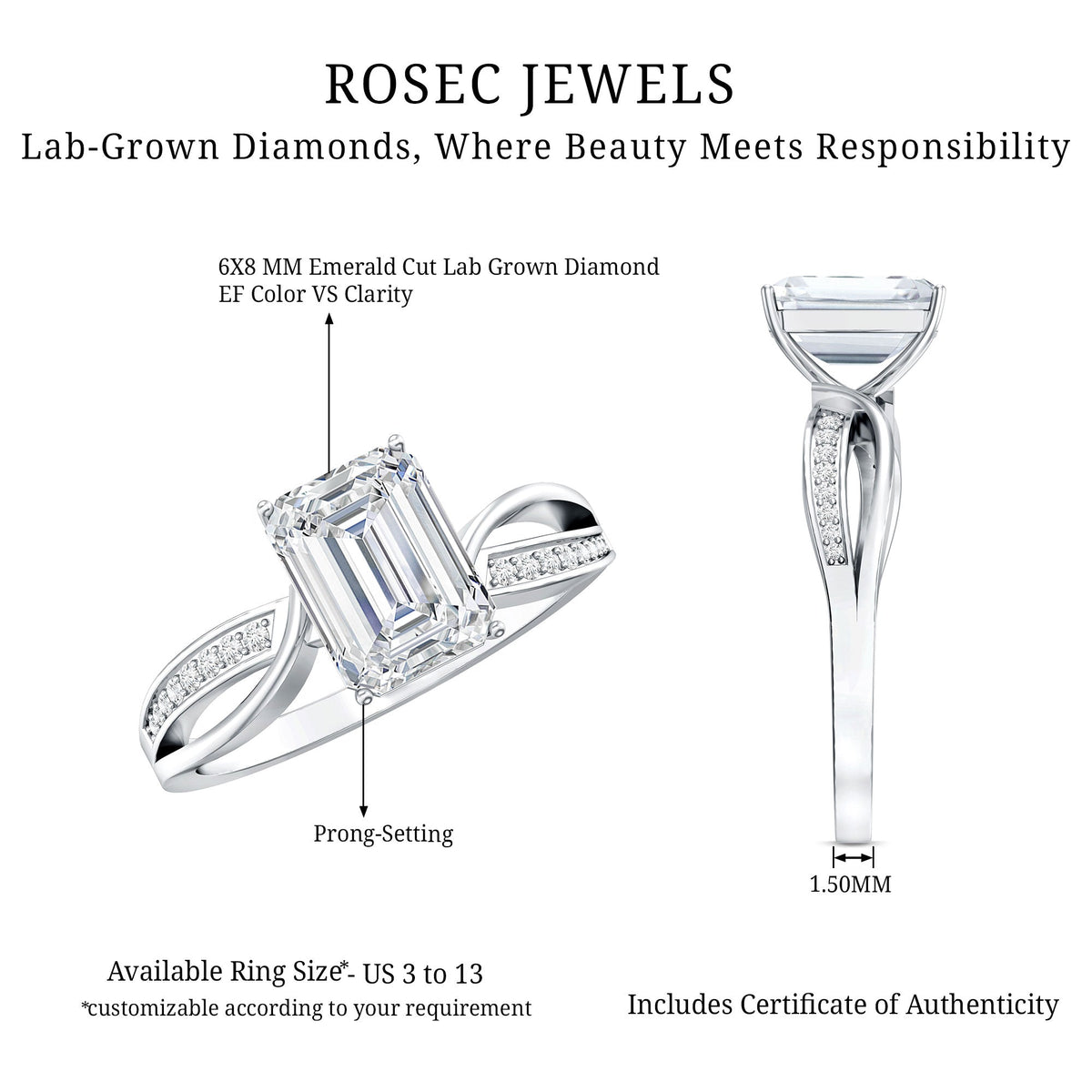 Certified Emerald Cut Diamond Infinity Engagement Ring