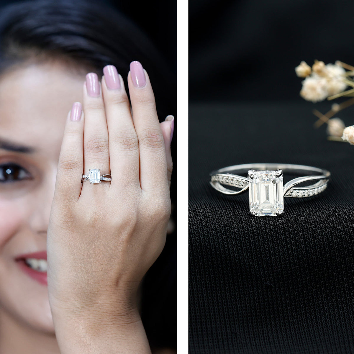 Certified Emerald Cut Diamond Infinity Engagement Ring