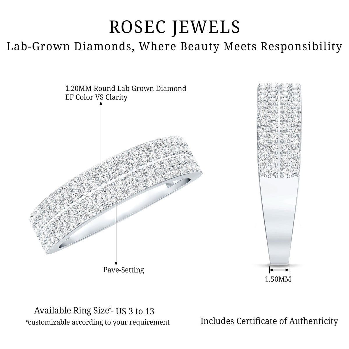 Brilliant Cut Lab Grown Diamond Classic Wedding Band Ring