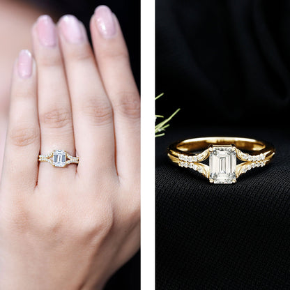 Emerald Cut Lab Diamond Engagement Ring With Split Shank Ring