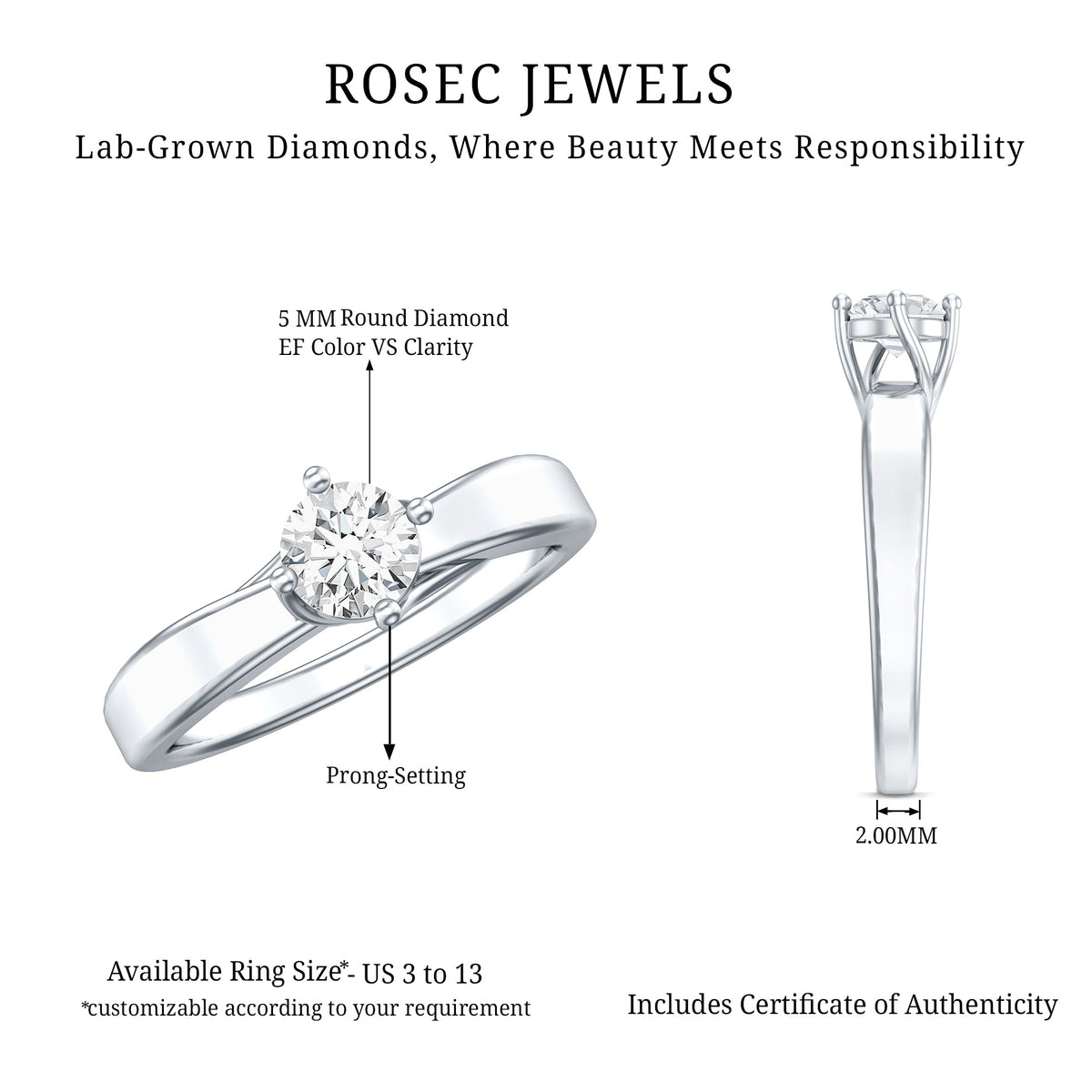 0.4 Carat Lab Grown Diamond Solitaire Ring With 4 Prong Diagonal Set