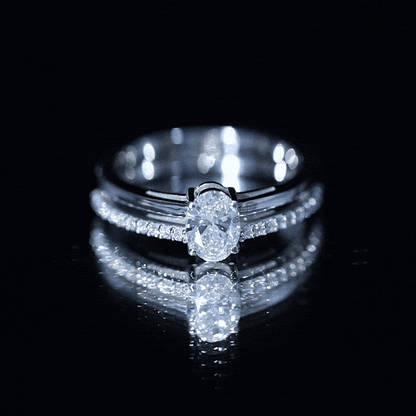 0.75 Carat Oval Cut Diamond Solitaire Double Band Engagement Ring For Her