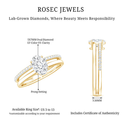0.75 Carat Oval Cut Diamond Solitaire Double Band Engagement Ring For Her