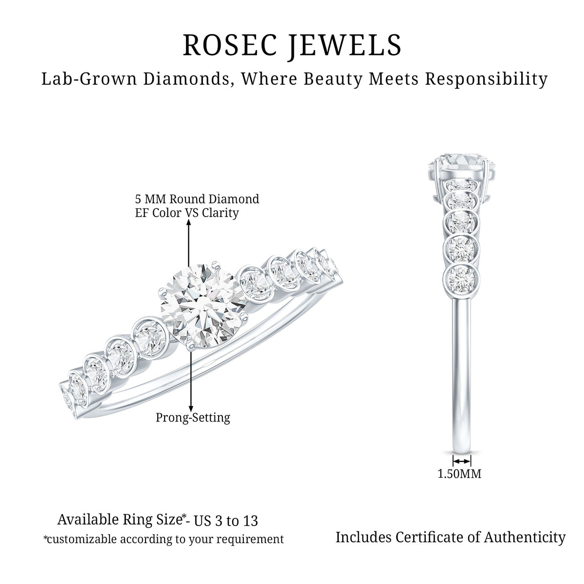 Round Brilliant Cut Lab Diamond Promise Ring with Side Stones