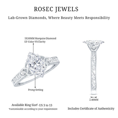 Lab Grown Diamond Marquise Engagement Ring with Celtic Knot Detail