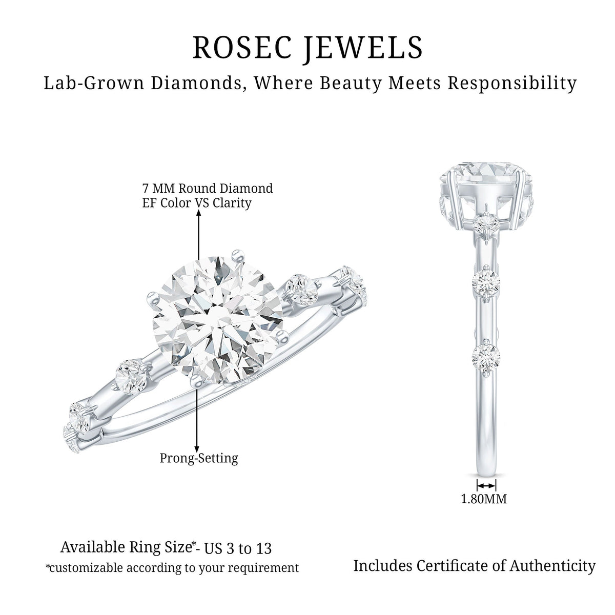 Round Brilliant Cut Lab Grown Diamond Traditional Engagement Ring