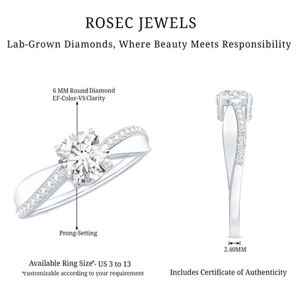 Certified Lab Grown Diamond Engagement Ring With Bypass Details