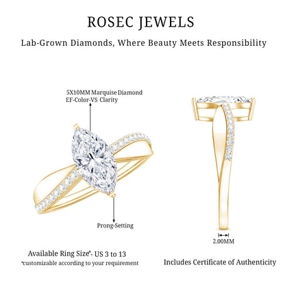 Certified 1 CT Marquise Diamond Solitaire Ring with Side Stones